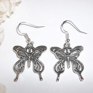 Silver Butterfly Earring Large Set Jewelry Statement Fashion Accessory Gift 2304
